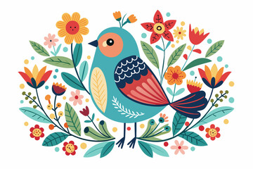 vector art scandinavian cute bird front view fl