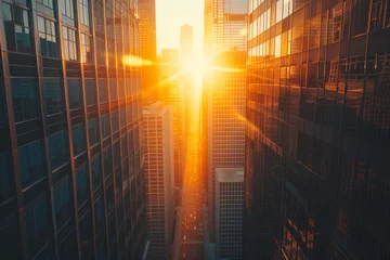 Deurstickers Sunlight shinning in between downtown city tall buildings © blvdone