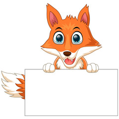 Cartoon happy fox isolated on white background. Vector illustration