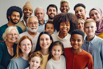Large group of happy multiethnic and multi-generation people.