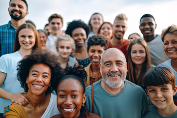 Large group of happy multiethnic and multi-generation people.