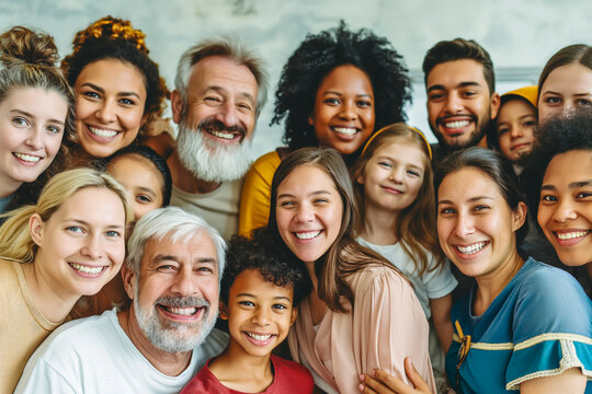 Large group of happy multiethnic and multi-generation people.