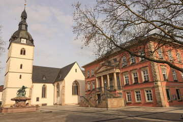 Detmolder Marktplatz mit Erlöserkirche, Donopbrunnen und Rathaus
