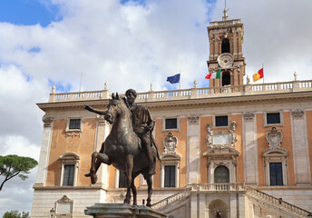 Equestrian monument to Marcus Aurelius at Capitol Square in Rome, Italy