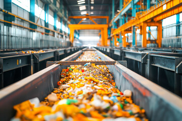 Waste sorting at a recycling plant. Garbage sorting and recycling concept