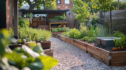 An urban garden scene where adaptogenic herbs are grown, showcasing how city dwellers incorporate these stress-reducing plants into their small-space gardening
