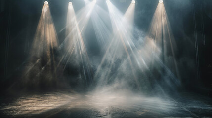 Dark concert stage with spotlight. Space for text. - obrazy, fototapety, plakaty