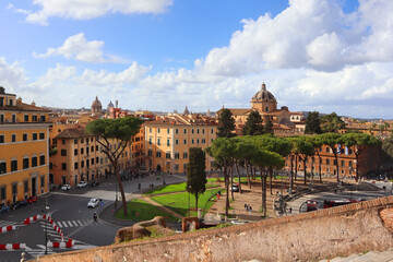 Rome panorama from stairs of  Basilica of Santa Maria in Aracoeli in Rome, Italy	
