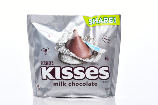 IRIVNE, CALIFORNIA - 21 MAR 2024: A package of Hershey Kisses Milk Chocolate Candy.