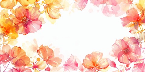 watercolor floral background white space in the center of the composition, bright colors, pastel tones, pink and yellow shades Generative AI
