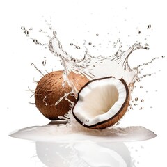 Coconut juice splashing isolated on white background