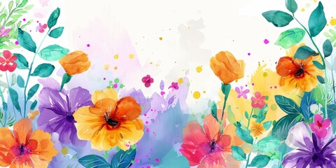 watercolor floral background, colorful flowers on a white background banner for product presentation Generative AI
