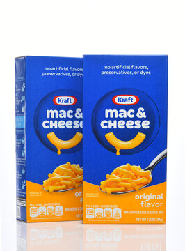 IRIVNE, CALIFORNIA - 21 MAR 2024: Two boxes of Kraft Mac and Cheese.