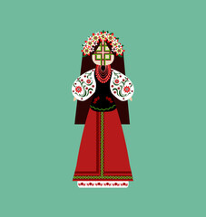 Motanka doll vector illustration for card, banner, and poster. Bright drawing with a traditional doll. Motanka Doll wearing an embroidered costume