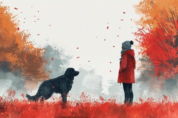 A heartwarming illustration of a person playing with their pet dog in a park, showcasing the special bond between animals and humans.
