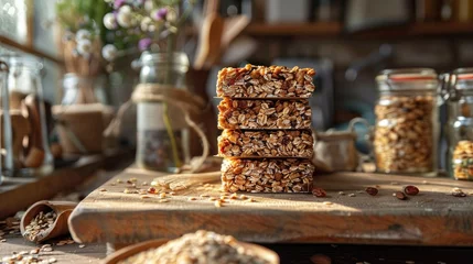 Foto op Plexiglas A creative home project where upcycled food products are made, such as turning leftover grains into homemade granola bars, within a DIY kitchen setup © Татьяна Креминская