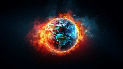 environmental issue concept of earth in fire