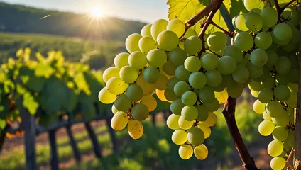 Fototapeten fresh grapes on a vineyard branch summer © tanya78