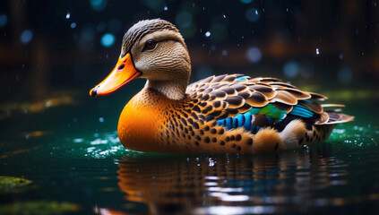 A colorful duck in the water - obrazy, fototapety, plakaty