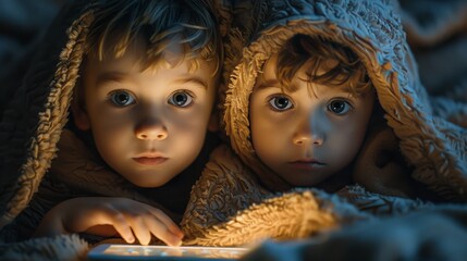 Two Little Girls Sitting on a Couch Using Tablet