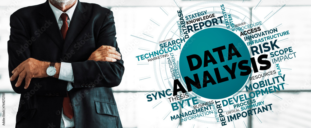Poster data analysis for business and finance concept. interface showing future computer technology of prof