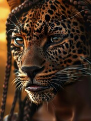 hybrid portrait African woman with a jaguar 