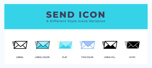 Fototapeta premium Send icon set with different styles. Design elements for logo. Vector illustration.