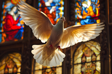 A representation of the New Testament Holy Spirit in the form of a winged dove. It is a symbol of faith, peace, and spirituality.