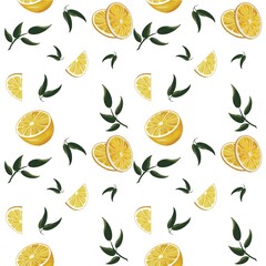 Pattern, with lemon and leaves, watercolor