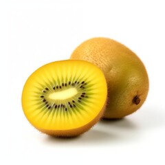 Yellow Kiwi fruit with cut in half isolated on white background