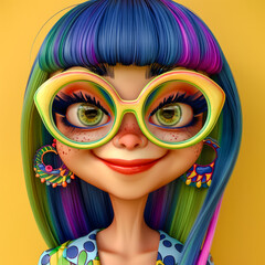 Cartoon of a Cute and Gleeful Woman with Glasses and Bold Earrings Flashing a Bright Smile Digital Art

