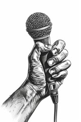 person with microphone in his hand drawing