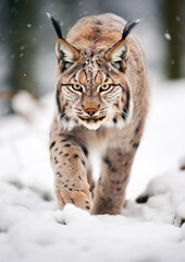 Obraz premium A lonely lynx in the winter forest