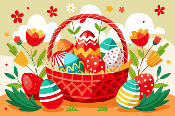 easter egg basket vector illustration