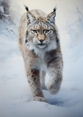 Obraz premium A lonely lynx in the winter forest