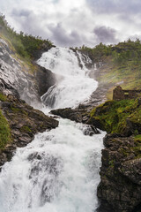 Kjosfossen Waterfall between Flam and Myrdal in Norway - 764275157