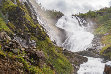Kjosfossen Waterfall between Flam and Myrdal in Norway - 764275182