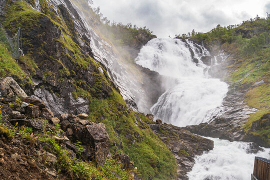 Kjosfossen Waterfall between Flam and Myrdal in Norway