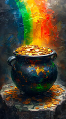 Pot of gold at the rainbows end, luck and fortune concept, St. Patricks Day theme