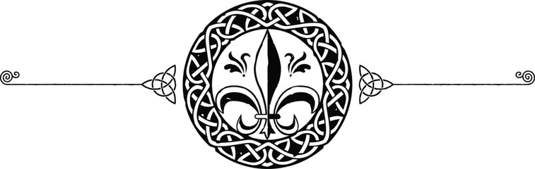 Elegant Celtic Symbols Header - Spiral, Triquetra, Knot Ring, Fleur de Lys - obrazy, fototapety, plakaty