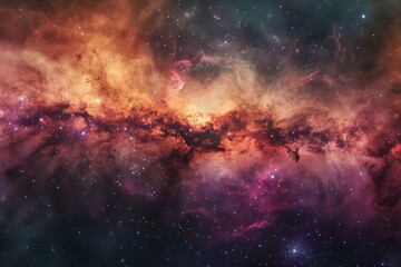 This photo captures a vibrant and star-filled space, A captivating panorama of interstellar cloud galaxies, AI Generated
