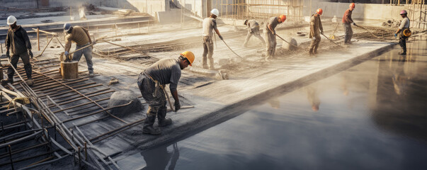 A many workers working with the concrete.
