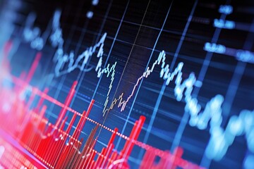 A detailed view of a stock chart displayed on a computer screen, illustrating financial data and market trends, A chart displaying the correlations between different financial markets, AI Generated - obrazy, fototapety, plakaty