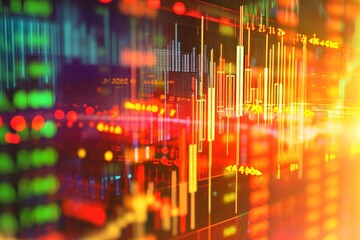 A dynamic abstract image featuring vibrant lights and intersecting lines, A chart tracking daily...