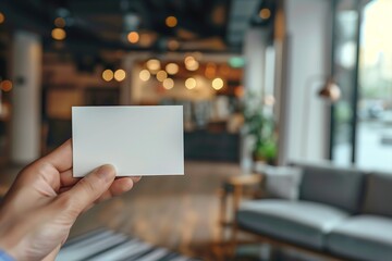 Elegant Presentation of a Blank Business Card in a Cafe Setting - Perfect for Hospitality and Networking Events