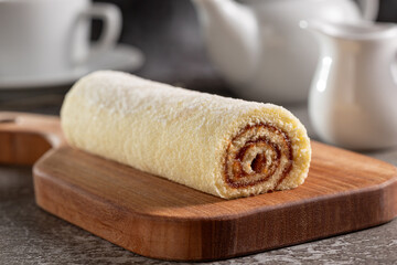 Swiss roll cake filled with guava paste.