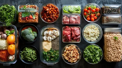 Fotobehang Customized meal kits designed for biohackers, focusing on nutrient-dense, functional foods that support optimized living and performance enhancement © Татьяна Креминская