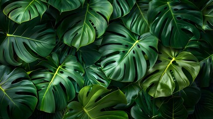 Fototapeta na wymiar Tropical green leaves background, Flat lay, top view
