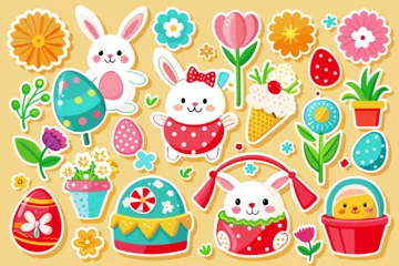 Fotobehang easter stickers for kids vector illustration © Shiju Graphics