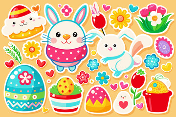 easter stickers for kids vector illustration